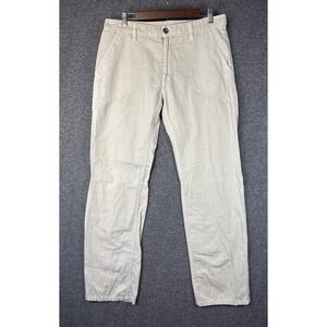 ARMANI EXCHANGE AX Men Khaki Cotton Linen Blend Pants Size 33 x 31 Adjust Waist